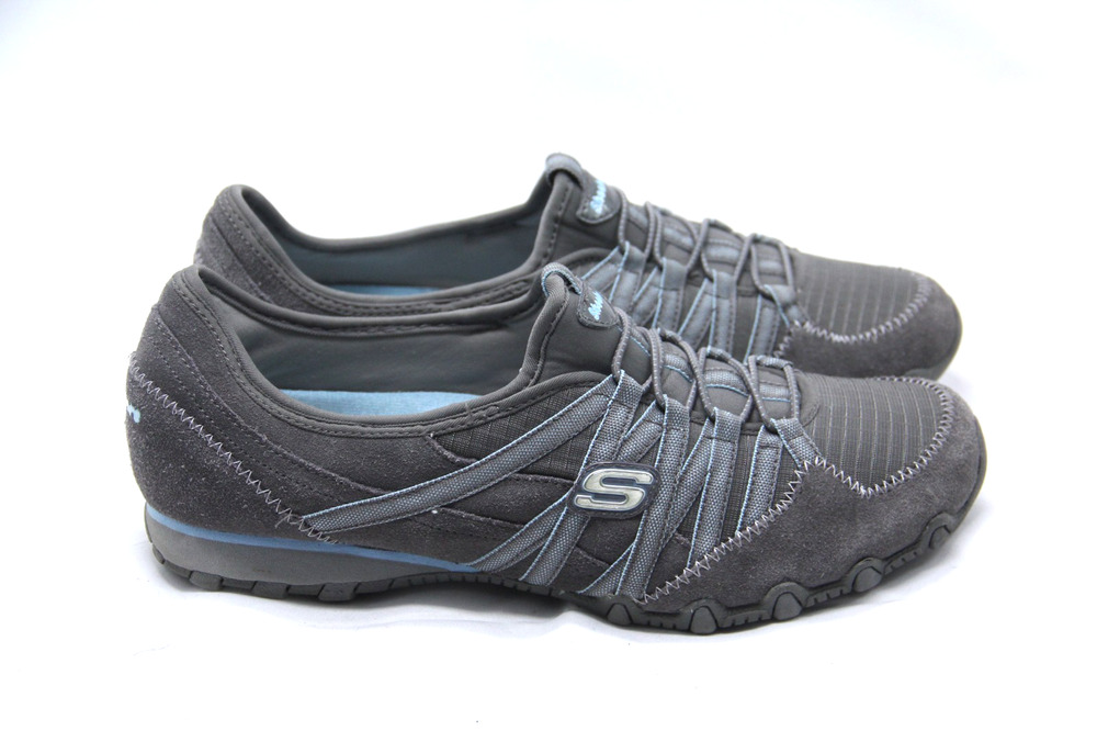 Skechers Bikers Shoes Womens Sz 9.5 Gray Suede Athletic Slip On Sneakers 21139
